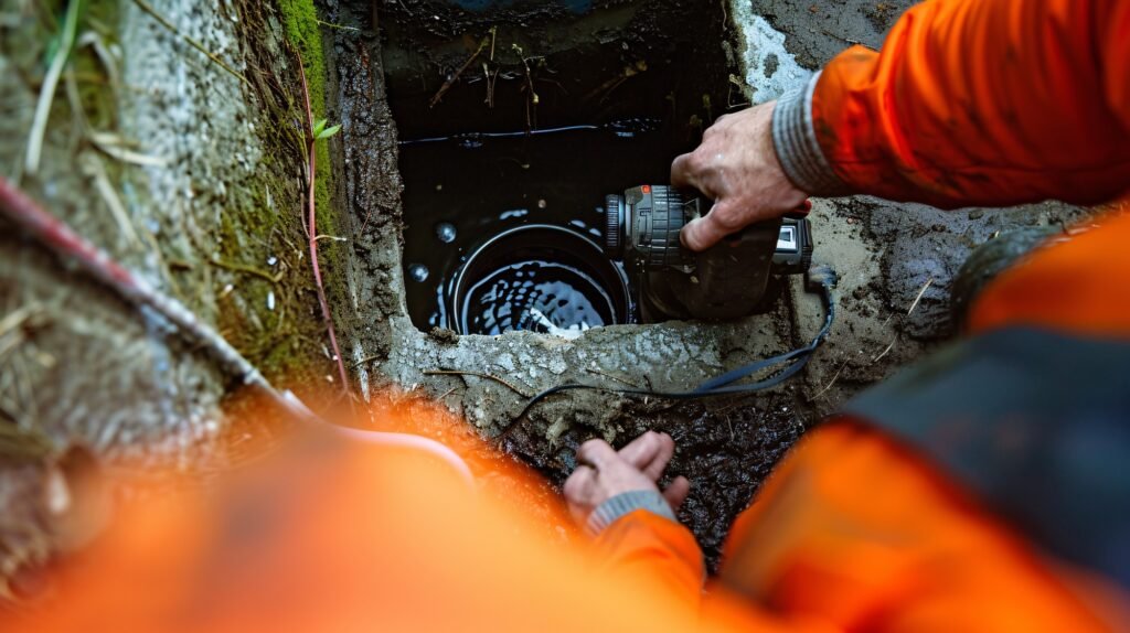 drain-maintenance-business-inspects-clogged-drain-using-camera-then-clears-it